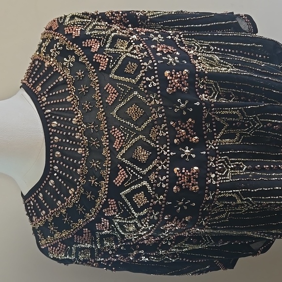 ASOS Black Gold Beaded Cape Top & Mini Skirt Set Embellished NWT Size 8 Boho - Picture 4 of 13